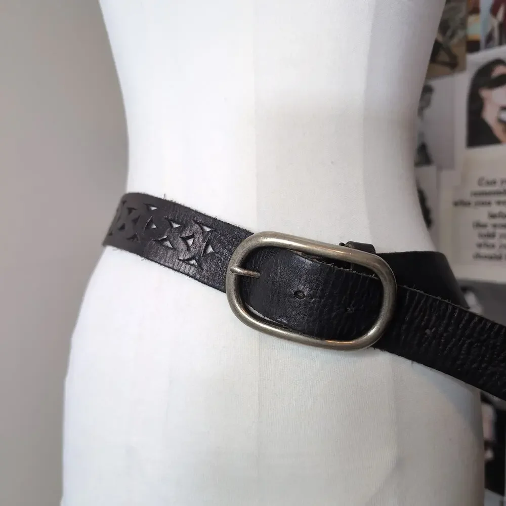 Cutout Leather Belt With Silver Buckle